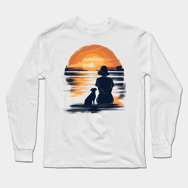 Woman And Dog Long Sleeve T-Shirt by DNT Designs